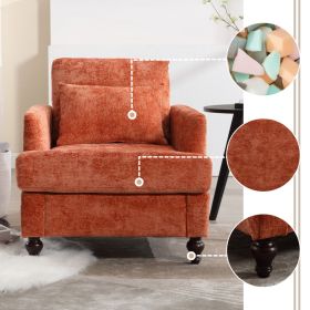 Wood Frame Armchair,  Modern Accent Chair Lounge Chair For Living Room,Tufted Club Chair, Mid Century Modern Arm Chairs With Studded, Solid Wood (Option: Dark Orange)