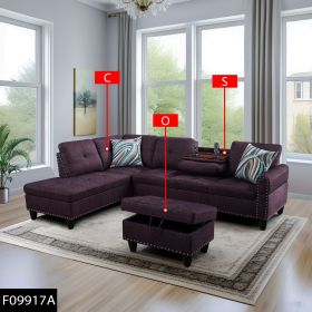 Self-pickup Only--Amaranth Linen 3-Piece Sofa Set Living Room Sofa (Option: F09917A  3PCS  S. C. O)