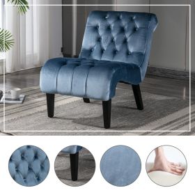 COOLMORE Modern Velvet Armless Accent Living Room Chair   Leisure Chair,Upholstered Fabric Button Comfortable Chair With Wooden Legs For Bedroom, (Option: Light Blue)