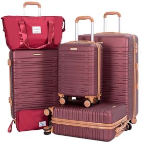 6 Piece Luggage Set, ABS Hard Shell Travel Suitcase With TSA Lock,WINE RED (Option: Wine red)