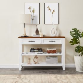 Retro Design Console Table With Two Open Shelves, Pine Solid Wood Frame And Legs For Living Room (Option: Brown)
