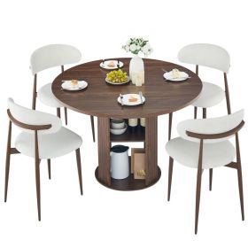 31.5 Round Dining Table Serves 2-4 With Two Dining Chairs Blends Modern And Farmhouse Styles, Featuring A Double-tiered Storage Shelf, Suitable F (Option: Walnut)