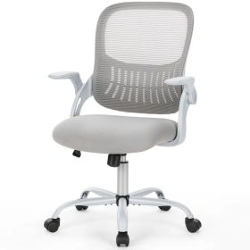 Office Mid Back Ergonomic Mesh Computer Desk Larger Seat Executive Height Adjustable Swivel Task Chair With Lumbar Support (Option: grey)