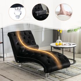Velvet Chaise Lounge Indoor,Button-Tufted Upholstered Chaise Lounge Chair With Pillow For Bedroom Living Room Office  Black Velvet (Option: Black)