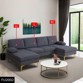 Pickup Only--Deep Grey Fluffy Fabric U-shaped 3-Piece Living Room Sofa Set (Option: 3PCS  LC.L.RC)