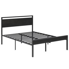 Heavy-duty Metal Platform Bed With Wooden Headboard, Capable Of Supporting 1000 Pounds, And With Storage Space Beneath The Bed. (Option: Full Black)