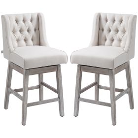 Swivel Bar Stools Set of 2, 27" Counter Height Stools with Linen Upholstery and Button Tufted Design for Kitchen (Option: Beige-780x620x500 mm)