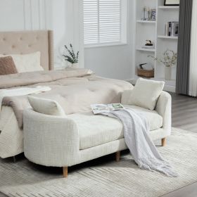 77.17 Wide Modern Upholstered End Of Bed Bench With Armrests, Chenille Chaise Lounge Couch With 2 Bolster Pillows, Daybed With Rubberwood Legs Fo (Option: Beige)