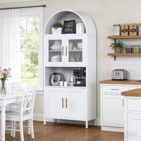 73inch Tall Arched Kitchen Pantry Cabinet With Doors, Metal Arched Hutch Cabinet For Kitchen, Dining Room, Living Room, Assembly Required, White (Option: White)