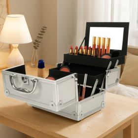 Portable Top-opening With Mirror, Aluminum Alloy, Silver Color, Makeup Box, SM-2176 (Option: Default)