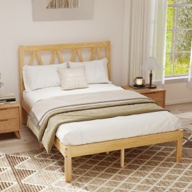 Wood Platform Bed Frame With Headboard Solid Wood Foundation With Heavy Duty Slat Support No Box Spring Needed Easy Assembly Rubber Wood Full Siz (Option: Default)