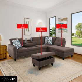 Self-pickup Only--Brown Breathable Fabric Living Room 3-Piece Sofa Set (Option: F09921B   3PCS  C.S.O)