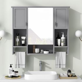 35'' X 28'' Modern Wall Mounted Bathroom Storage Cabinet, Bathroom Wall Cabinet With Mirror, Medicine Cabinet With Towels Bar (Option: grey)