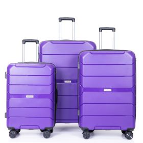 Hardshell Suitcase Spinner Wheels PP Luggage Sets Lightweight Durable Suitcase With TSA Lock,3-Piece Set   20  24  28   ,Purple (Option: Purple)