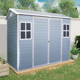8 Ft X 4 Ft Outdoor Storage Shed With Two-Window And Double-Door, Plastic Shed With Floor For Gargen,Patio,Yard,Lawn,gray (Option: grey)