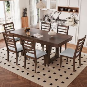 7-Piece Extendable Dining Table Set, Farmhouse Extendable Table With 18  Move Leaf, 78  Rustic Wooden Kitchen Table And 6 Piece Upholstered Chair (Option: Beige Walnut)