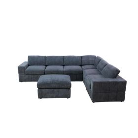 Self Pickup Only--Dark Grey Corduroy 7-Piece Living Room Sofa Set (Option: F4982 7PCS .LAC. RAC. W. Cx3.O)
