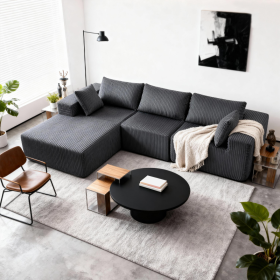 108-inch Modular Combination Sofa, Modern Modular L-shaped Sofa With A Lounge Chair, Upholstered Boneless Sofa (Option: Gray.Lie on the left side)