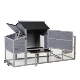 Portable Mobile Chicken Coop With Nesting Box, Sleeping Room, Run, Window, Sun Board, Doors, Pull-Out Tray, Wheels, Outdoor Pen For Small Animals (Option: Gray)