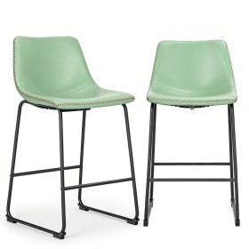 Armless Industrial Faux Leather Barstools With Metal Legs And Footrest, Dining Chairs For Home Office Kitchen Island (Option: Green)