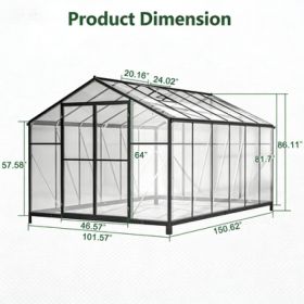 8x12 FT Greenhouse For Outdoors, Polycarbonate Greenhouse With Quick Setup Structure And Roof Vent, Aluminum Large Walk-in Greenhouse For Outside (Option: Black)