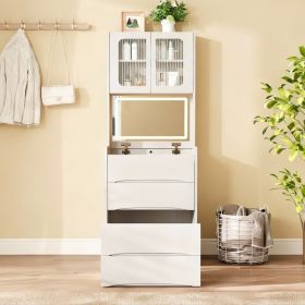 3-in-1 Vanity Table With LED Mirror & Storage Stool, Flip Top Makeup Dressing Table With Adjustable Lights, 5 Storage Spaces Cosmetic Organizer F (Option: White)