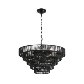 24 Rustic 5-Tier Black Hemp Rope Pendant Light Chandelier With 8 E12 Sockets, Boho Farmhouse Ceiling Fixture For Dining Room, Kitchen, Or Entrywa (Option: Default)