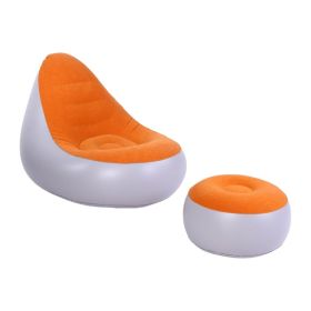 Inflatable Lounge With Foot Stool PVC Flocking Water Proof Folding Blow Up Couch Inflatable Sofa Chair For Home Camping Orange (Option: Default)