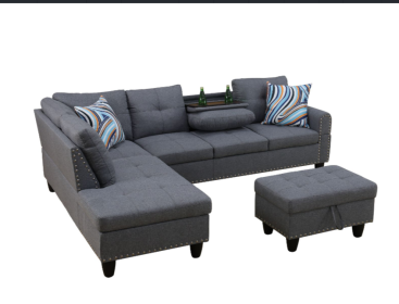 Self-pickup Only--Grey Linen 3-Piece Sofa Set Living Room Sofa (Option: F09919A   3PCS  S.C.O)