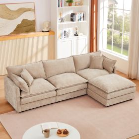Modular Sectional Sofa, 102 Inch L Shaped Couch Set For Living Room, 3-Seater Comfy Cloud Couches With Movable Ottoman, DIY Combination, Chenille (Option: Coffee)