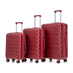 20X24X28  3 Pcs Set In ABS Spinner Wheel Luggage, Matching Color , With Combination Lock Wine Red (Option: Wine red)