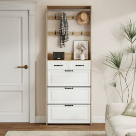 New Wooden Shoe Cabinet, 3 Doors And 2 Drawers, Equipped With Hangers And Spacious Storage Space (Option: White)