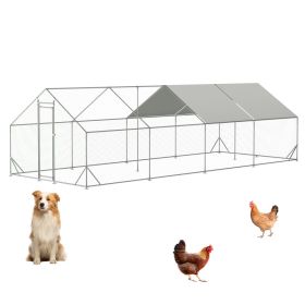 Large Metal Chicken Coop, Walk-in Chicken Run,Galvanized Wire Poultry Chicken Hen Pen Cage, Rabbits Duck Cages With Waterproof And Anti-Ultraviol (Option: Silver)