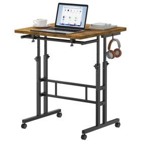 Separate-top Rotating Standing Desk, Manually Adjustable-height Wheeled Mobile Worktable, Sit-stand Dual-purpose Office Desk (Option: Brown)