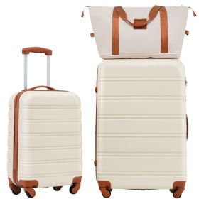 Hardshell Luggage Sets 2Pcs Bag Spinner Suitcase With TSA Lock Lightweight 20- 28 (Option: BrownWhite)