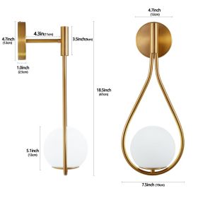 19IN  Set Of 2 Modern Golden Wall Sconces With Opal Glass Globe, Mid-Century Design, Luxury Wall Lights For Bedroom, Living Room, Hallway -No Bul (Option: Default)