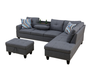 Self-pickup Only--Grey Linen 3-Piece Sofa Set Living Room Sofa (Option: F09919B   3PCS  S.C.O)