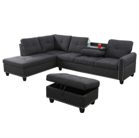 Self-pickup Only--Black Grey Linen 3-Piece Sofa Living Room Sofa Set (Option: F09911A 3PC  S  .C .O)