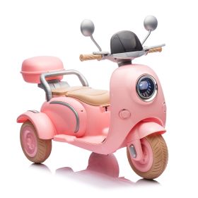 12V Two Motors Kids Ride On Level Up Two-seater  Electric Motorcycle,Three-wheel Toy W Music,Bluetooth,USB,Backseat Flip Seat,Portable Storage Ho (Option: Pink)