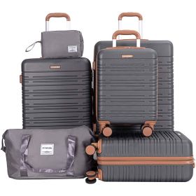 6 Piece Luggage Set, ABS Hard Shell Travel Suitcase With TSA Lock,GRAY (Option: Gray)