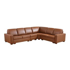 Pickup Only----Brown Genuine Cow Leather 6-Piece Living Room Sofa Set (Option: F3210 5PCS)