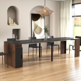 Modern Multifunctional Extendable Dining Table With Outlet, Space Saving Expanding Table With Storage For Party, Weddings, Meetings, Celebrations (Option: Walnutblack)