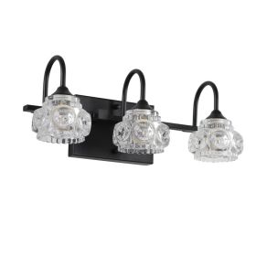 17 Retro 3-Light Bathroom Vanity Light Fixture - Black Finish With Crystal Glass Shades, Wall Mounted Lighting For Bathroom, Powder Room, And Van (Option: Default)