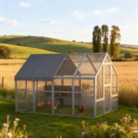 Gray  Large Chicken Coop For 8-12 Chickens With Water-Resistant And Anti-UV Cove ,Nesting Box (Option: Gray)