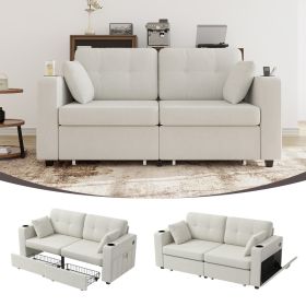 Sofas For Living Room, Couch Set,3 Seats Sofa, USB Charging,Wood Frame,Easy To Install,with Storage, Charging Station,Cup Holder,Modern Sectional (Option: Beige)