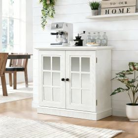 Storage Sideboard Cabinet With 2 Decorative Acrylic Mirrored Doors, Adjustable Shelf For Dining Room, Living Room, Kitchen, Metal Handles, MDF Wh (Option: White)