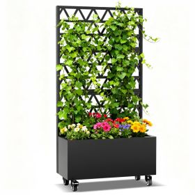 Metal Planter Box With Trellis Raised Garden Bed - 72.05x35.83x16.14, Trellis Privacy Screen For Climbing Plants, Vegetables, Vines Assembly Requ (Option: Black)