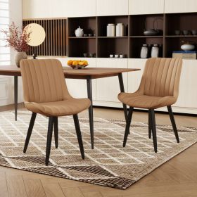 Set Of 2 Modern PU Leather Dining Chairs With Thick Cushions & Metal Legs, Armless Faux Leather Side Chairs For Kitchen, Dining Room (Option: Brown)