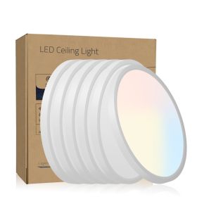 6PK 12 In. LED Flush Mount Ceiling Light Fixture - 2880 Lumens, 5 CCT 2700K-500K-40000K-5000K-6500K, Round Color Selectable Panel Light, Dimmable (Option: Default)