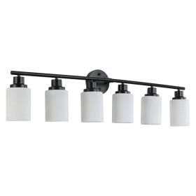 39 Modern 6-Light Vanity Bathroom Mirror Light, Frosted White Glass With Black Iron Frame, Contemporary Wall Sconce For Bedroom, Bathroom, And Dr (Option: Default)
